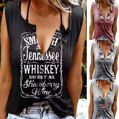 Summer Patchwork Cotton T-Shirt Women Cute Vest Letter Printing V-Neck Fashion Casual Sleeveless T-Shirt For Women