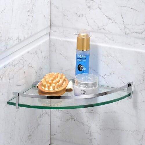 Leyden Chrome 304 Stainless Steel Bathroom Glass Shelf Double Layer Corner Shower Shampoo Soap Cosmetic Storag Bathroom Shelves