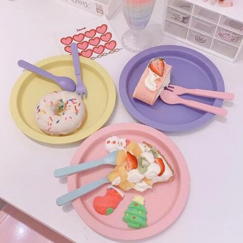 Markaron Color Plate Korean Ins Girl Heart Protection From Falling Pure Color Picnic Fruit Dish Cake Salad Snack Round Dish