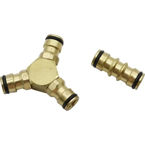 5/8" Copper Straight Connector Three-way Quick Connectors Garden Water Connection Supplies Gardening Car Wash Irrigation Fitting