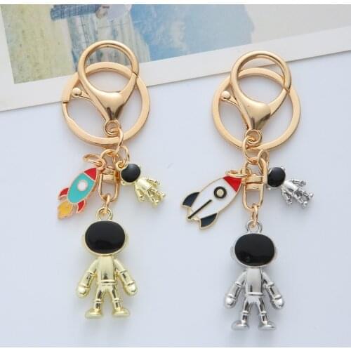 Cute Cartoon Astronaut Metal Keychain Planet Star Galaxy Keyring Women Men Car Bag Charm Key Ring Gift