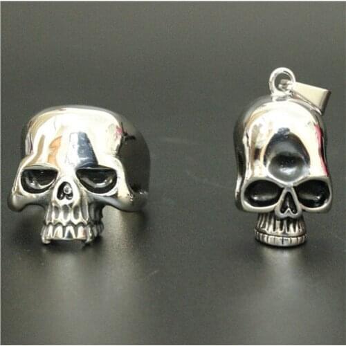 A Pair Mini Skull Pendant Siliver Polishing Skull Ring 316L Stainless Steel Cool Mens The Death Skulls Pendant