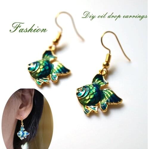 Fashion green blue fish earrings for women Original design cute hook earring oil drop earring