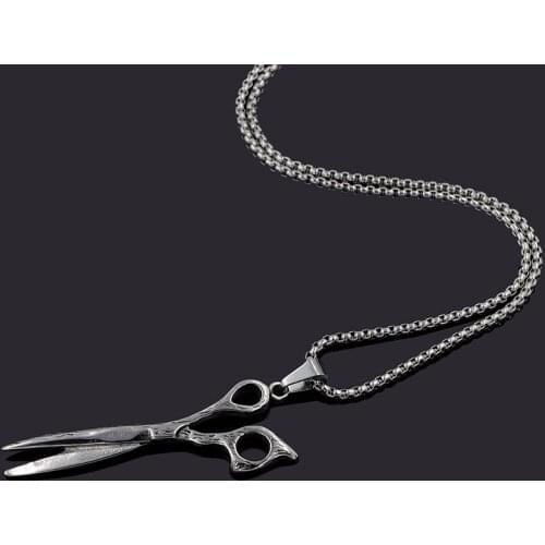 Fashion Design Stainless Steel Scissors Pendant Necklace For Barber Men Women Gift 2022 Box Link Chain P445