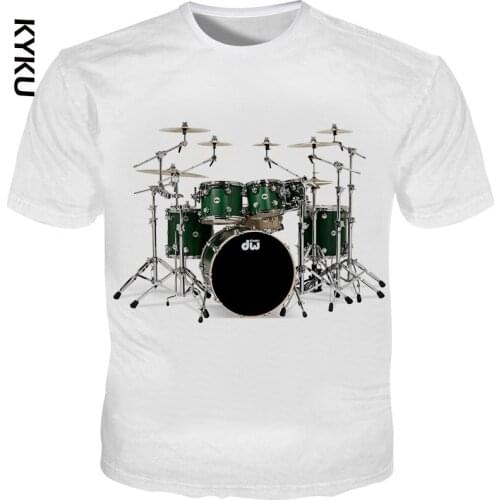 KYKU Mens Drum t shirts 3D Printed Top Tees Summer Short Sleeve White Top Tees Fashion Male Music Style T-shirts