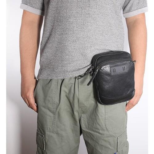 Simple casual first layer cowhide men business black chest bag daily outdoor mini mobile phone waist bag shoulder messenger bag