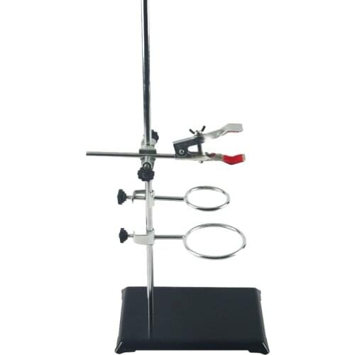 Laboratory Metalware Set, Flask Clamp,Support Stand 20.5x13cm, Rod 50cm Length, Retort Ring 5cm and 7.3cm in Dia