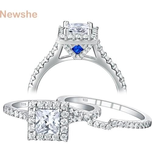 Newshe Solid 925 Sterling Silver Wedding Ring Set For Women Princess Cut Promise Engagement Rings AAAAA Zirconia Jewelry BR0828
