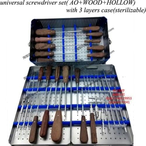Orthopedics instrument stainless steel screwdriver set with sterilizing box AO&hollow universal screwdriver