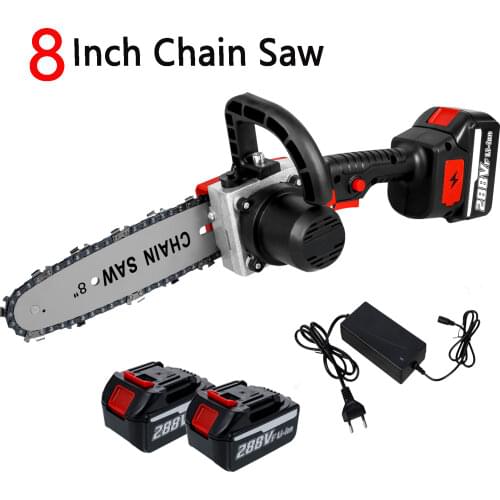 8 Inch Portable Electric Chainsaw Rechargeable Mini Wood Spliting Chain Saw for Garden One-handed Power Tool with 2 batteries