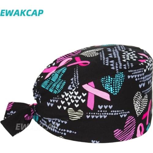 Adjustable Surgical Cap with Buttons Print Nurse Hats for Women Sweat-Absorbent Towel Beauty Salon Pharmacy Lab Pet Doctors Caps