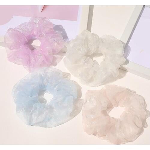 2020 Summer Organza Hair Scrunchie Laser Large Chiffon Women Elastic Hair Band Headwear Ponytail Holder Hair Ties Accessories