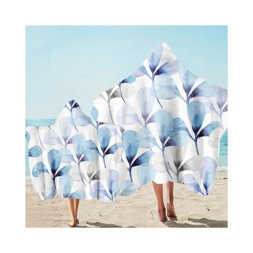 Green Leaves Print Wearable Microfiber Beach Poncho Towel With Hooded Soft Quick Drying Blanket For Parent-child Bath Towels
