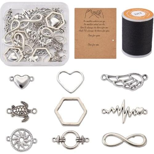 1 Set Alloy Link with Waxed Polyester Cord Cardboard Display Cards Connectors Pendants Charms for DIY Bracelets Jewelry Making