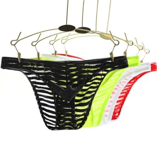 Goocheer Hot Sell Men Sexy Tease Exotic Briefs Low Waist Sexy Mesh Transparent Brief Gay Ice Silk See-through Seamless Underwear