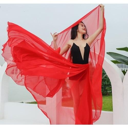 Womens Semi-Sheer Tencel Maxi Skirt 720 Degree Dancewear Ladys Folk Dance Ballet Classical Dance Outfit Stage Show Wear Red