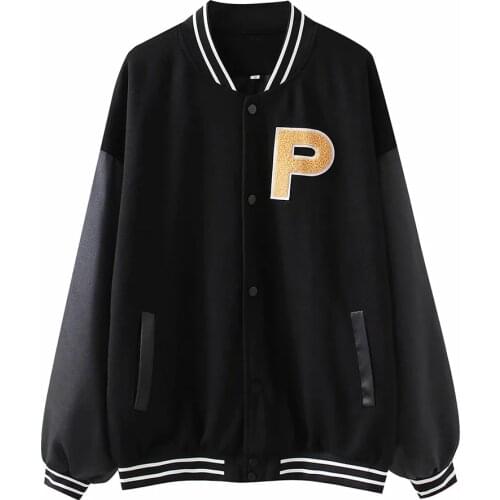 XEASY Women Black Splicing Vintage Long Sleeve Jacket Female Elegant Single-Breasted Streetwear Loose Casual Chic Baseball Tops