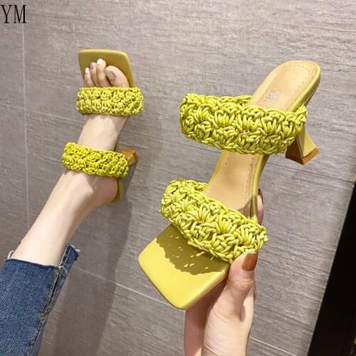 2021 Women Sandals Slip on Slides Fashion Brand Leather Sandals Weave Female Outdoor Casual Flip Flops Zapatillas Mujer Casa