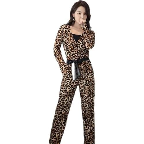 Fashion Jumpsuit Female 2021 Summer New Sexy Leopard Print V-Neck Jumpsuit Female Slim Slimming Female Tide Jumpsuit Suit