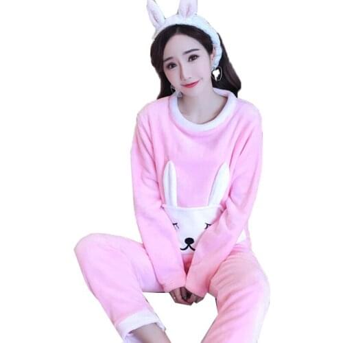 2020 Womens Pajamas Set Winter Pajama Coral Fleece Soft Warm Pyjamas 2 Pcs Sets Pants Sleepwear Ladies Elegant Home Service K87