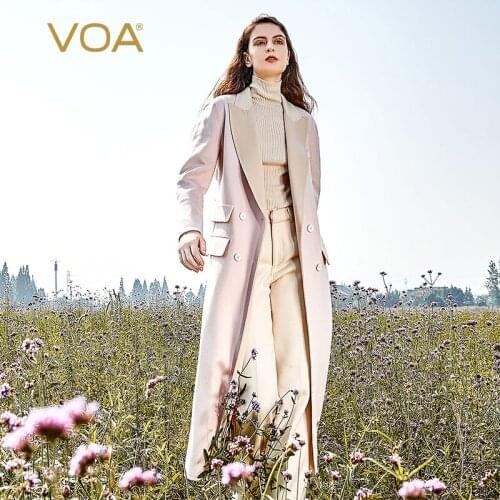 VOA Snow-Covered Plateau Fine Small Cashmere Lapel Collar Strap Double Breasted Cover Bag Loose Double-Sided Cashmere Coat S862