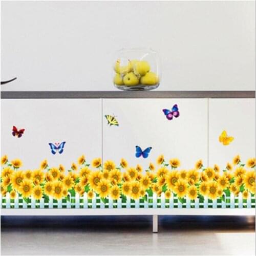 1PCS Sunflower Butterfly Glass Paste Wall Stickers For Baby Kids Room Skirting Footboard Sticker Nursery Room Decor 50*70CM