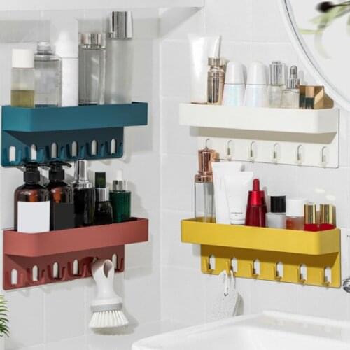 1Pc Nordic Simple Wall-mounted Plastic Bathroom Storage Rack Kitchen Bedroom Bathware Sundries Holder with Hooks