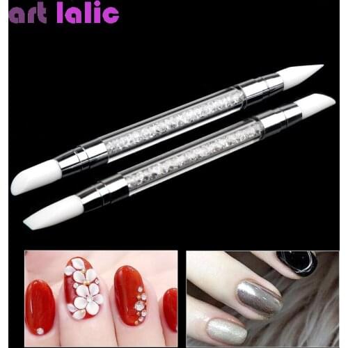 1pc Rhinestones Handle Emboss Nail Art Pen Silicone Nail Carving Brush Glitter Picker Nail Brushes Powder Picking Tools