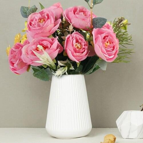 10 Heads Silk Peony Bouquet Home Decoration Accessories Wedding Party Scrapbook Fake Plants Diy Pompons Artificial Flowers