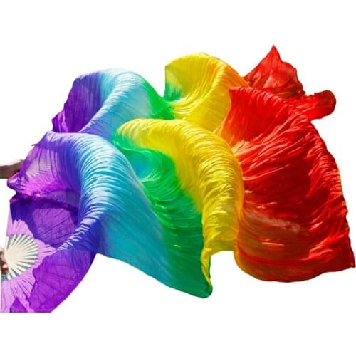 100% Natural silk veils dance fans handmade1 Pair belly dancing fans purple+royal blue+turquoise+green+yellow+orange+red colors