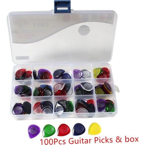 100pcs Alice Guitar Bass Picks AP-100JS Durable Clear Pure Color Plectrum 1.0 2.0 3.0 Mixed Small Size with Guitar Pick Case Box