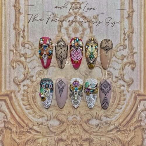 2021 New 5D Acrylic Engraved Bohemia Totem Adhesive Nail Stickers Embossed Colorful/Black Water Slide Decals Nail Art Decoration