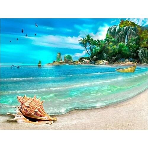 Blue beach scenery 5d diamond embroidery landscape crystal beads inlaid painting mosaic pattern wall stickers cross stitch