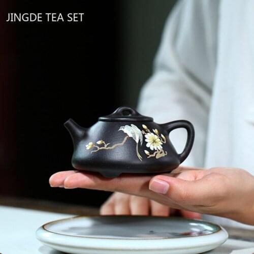 Authentic Yixing Stone Scoop Teapots Purple Clay Handmade Filter Tea Pot Raw Ore Black Mud Kettle Household Teaware 120ml