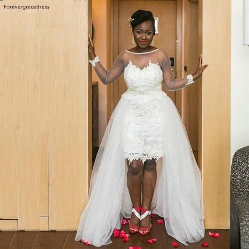 White Wedding Dress Elegant Princess Detachable Train Sheer Long Sleeves Lace Bridal Party Gown Vestido De noiva