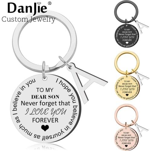 To My Son I Love You Forever Inspirational Gift Keychain Best Gift Idea for Son Daughter 26 Letter Key Chain Rings