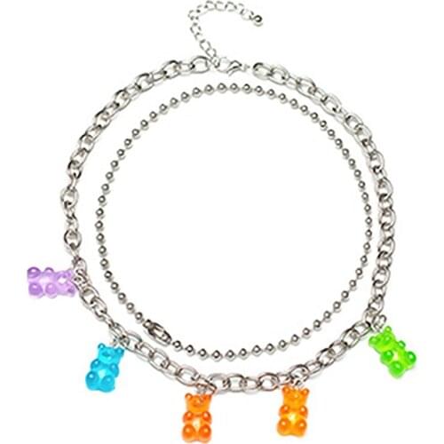 1pc Colorful Cute Judy Cartoon Bear Chain Necklaces Candy Color Pendant Chain Necklace for Women Girl Daily Jewelry Party Gifts