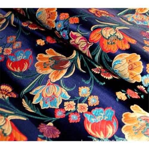 CF1137 Red/Golden/Blue Flowers Jacquard Silk Brocade Fabric Chinese Cheongsam Clothes Dress Jacket Fabric DIY Sewing Silk Fabric