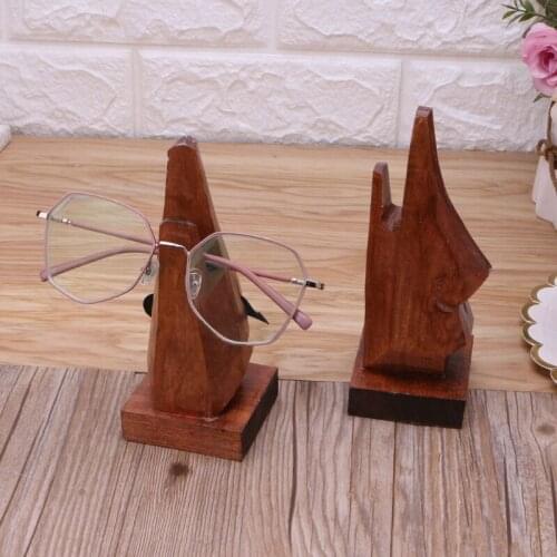 Wooden Nose Shaped Eyeglass Holder Wood Nose Sunglasses Spectacle Display Stand X7JB