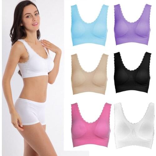 Women Seamless Sports Bras Lace Crop Top Vest Comfort Stretch Bras Shapewear Wireless Comfortable Sleep Vest