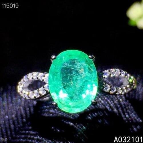 KJJEAXCMY fine jewelry S925 sterling silver inlaid natural Emerald new girl popular adjustable ring support test hot selling