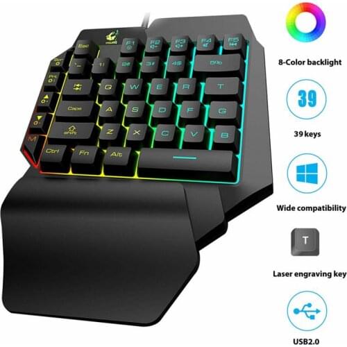 K15 RGB Light Gaming Keyboard One-Handed Colorful Backlit Keycaps USB 39 Key Wired Computer Game Mini Keyboards For PLUG Gamer