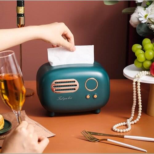 Retro Radio Model Tissue Box Desktop Paper Holder Towel Storage Napkin Case Organizer Ornament Craft Wet Wipes Decoration