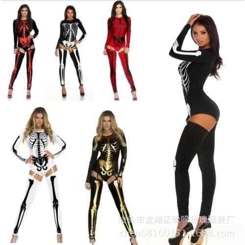 Halloween Cosplay Costumes Women Scary Horror Skeleton Clothing Nightclub DS Suit Sexy Jumpsuit Bodysuit Gothic Zombie Dress