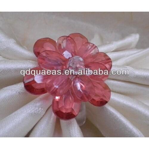 Red acrylic flower napkin ring, beaded wedding napkin holder