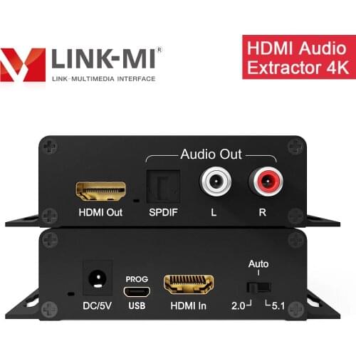 LINK-MI HDMI Audio Extractor, 2.0 4K@60Hz YUV4:4:4 Support EDID Settings CEC Extract digital HDMI audio signal to analog stereo