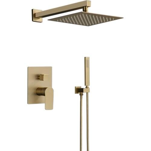 Brushed Gold Bathroom Shower Set Rain Shower Faucet Wall or Ceiling Wall Mounted Shower Mixer 8-12" Shower Head