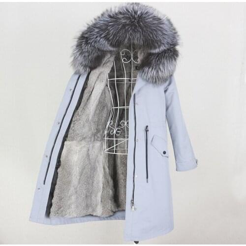 MENINA BONITA Real Fur Coat X-long Parka Waterproof Winter Jacket Women Natural Raccoon Fox Fur Hood Rabbit Liner Detachable