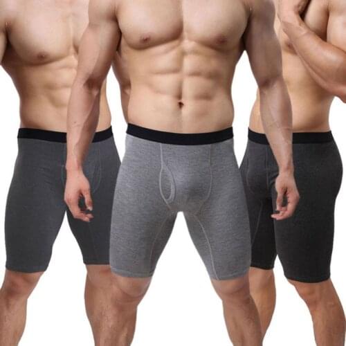 Man Underwear Long Boxer For Men Trunks Sexy Underpants Mens Boxer Shorts Bulge Pouch Sports Fitness Shorts Gray Sleepwear