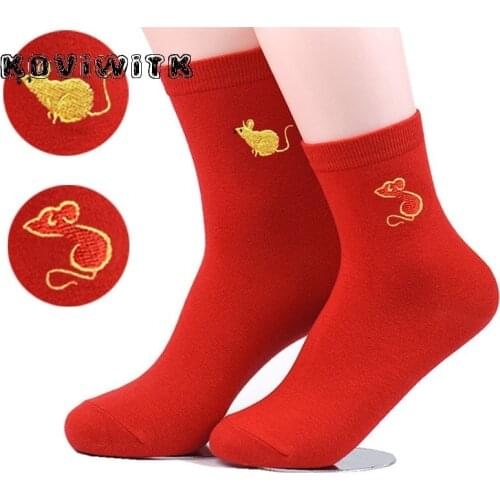 New big Red cotton mouse socks Mickey Solid color Cartoon Animal art style painting small Short Casual funny ladies harajuku sox